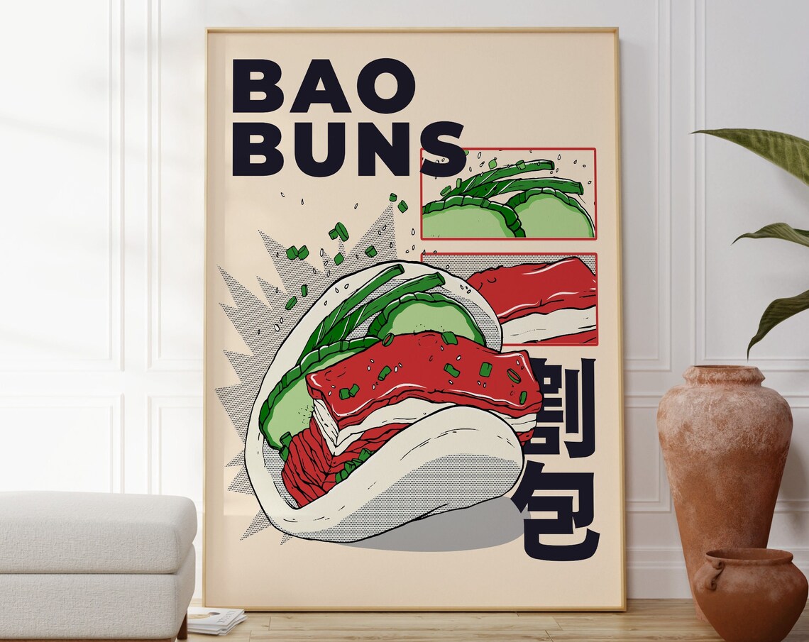 Bao Buns Pop Art Kitchen Gua Bao Chinese Food Illustration Print