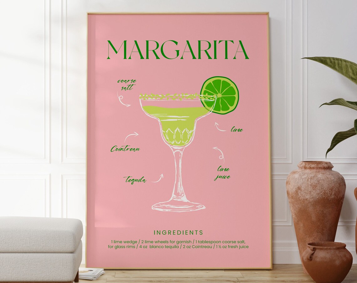 Margarita Cocktail, Pink Modern Bar Chart Poster Print