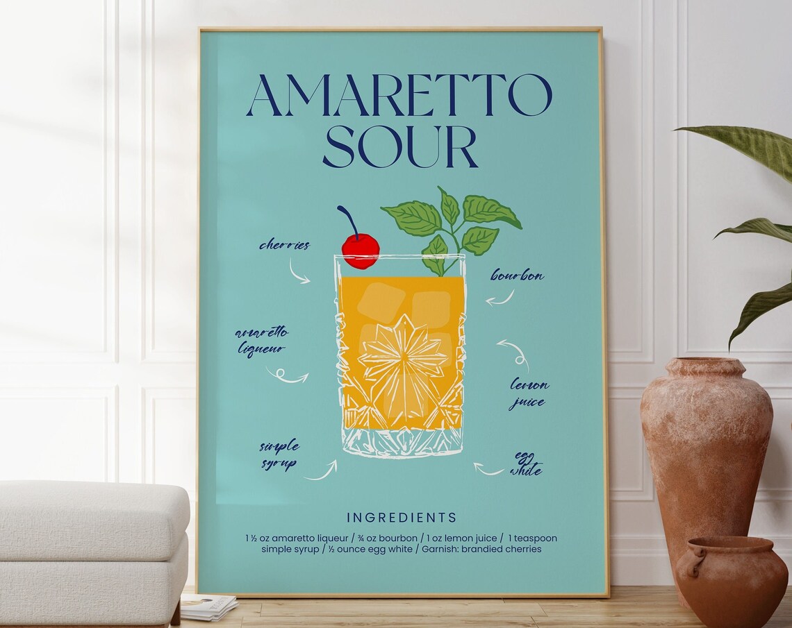 Amaretto Sour Cocktail Diagram, Modern Art Print