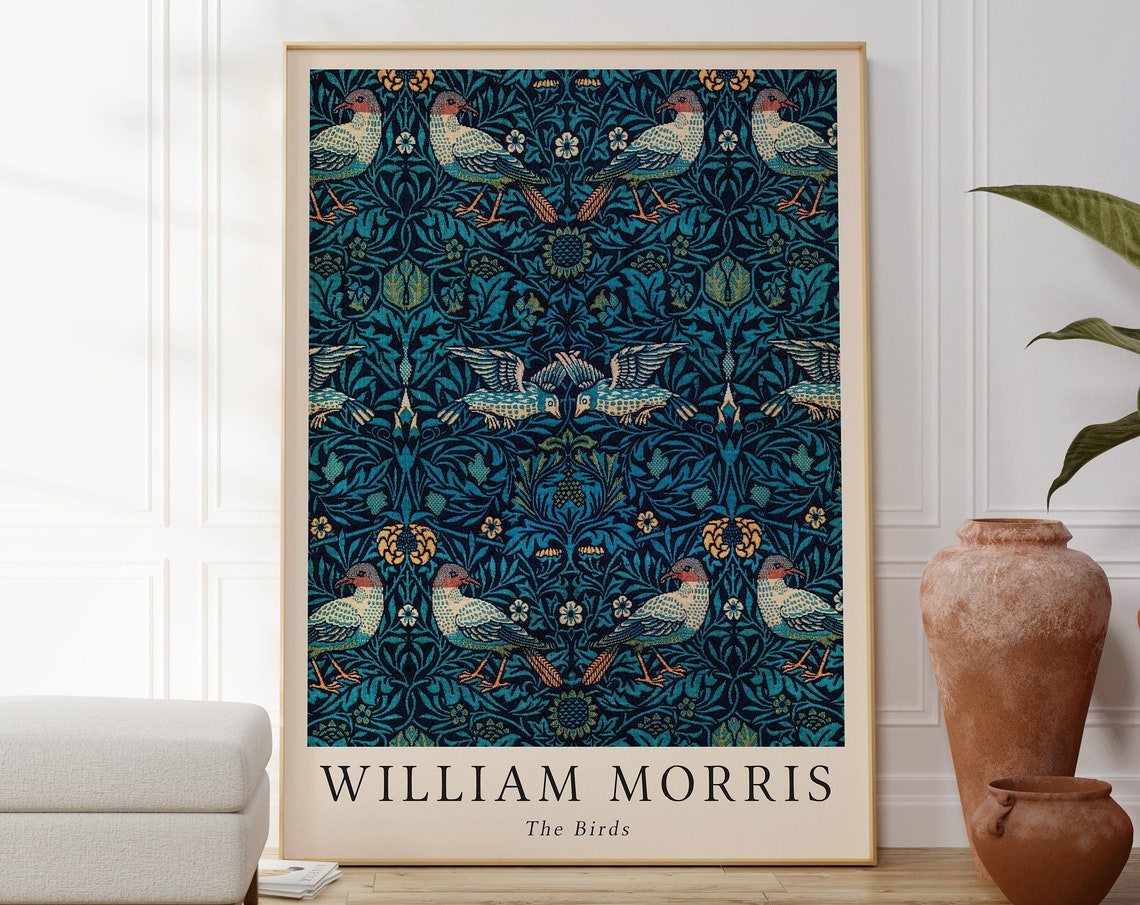 William Morris The Birds Blue Bird Pattern Vintage Textile Print