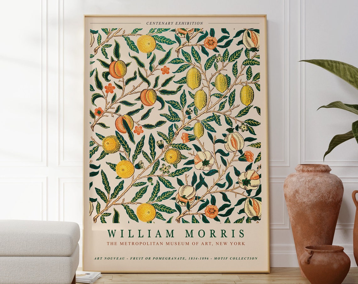 William Morris Fruit Pomegranate Cream Pattern Vintage Botanical Art