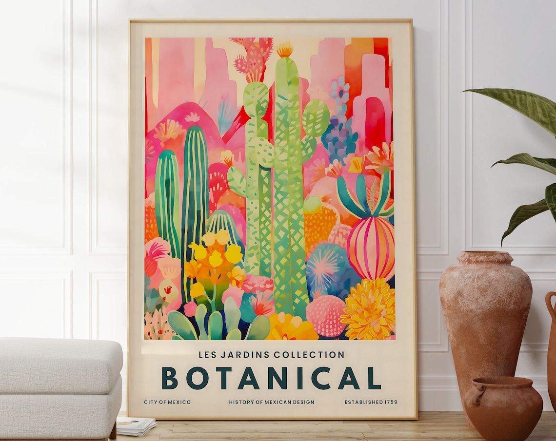 Mexican Cactus Desert Colorful Les Jardins Botanical Art Poster