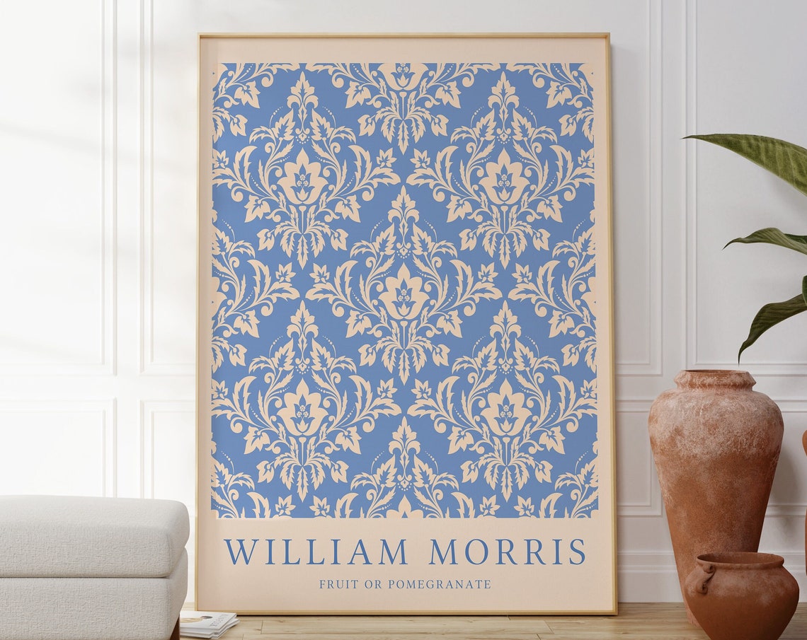 William Morris Fruit Pomegranate Blue Damask Textile Pattern Poster - Image 5
