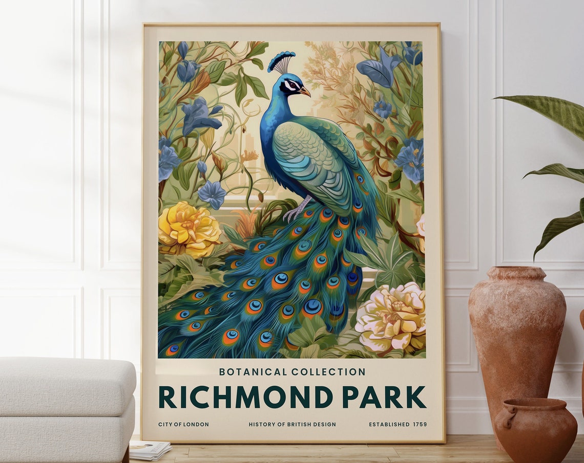 Richmond Park Peacock Botanical Collection London Vintage Art Poster