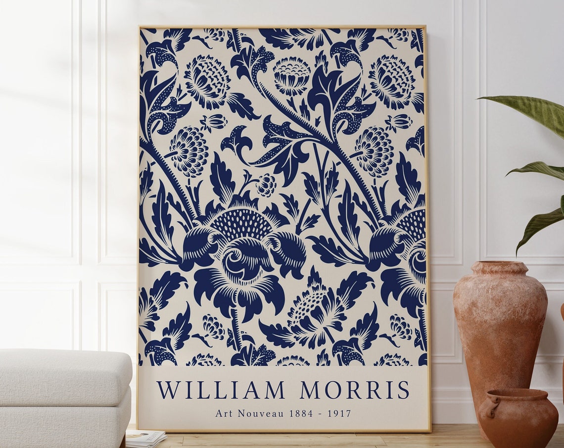 William Morris Blue White Floral Art Nouveau Pattern Decor Poster - Image 5