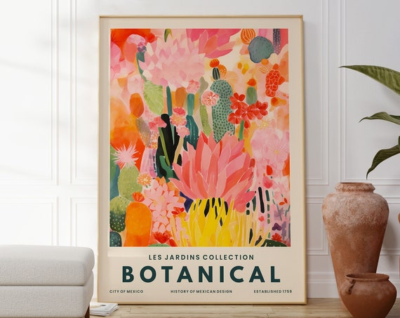 Vivid Cactus Botanical Art Print, Modern Mexican Style