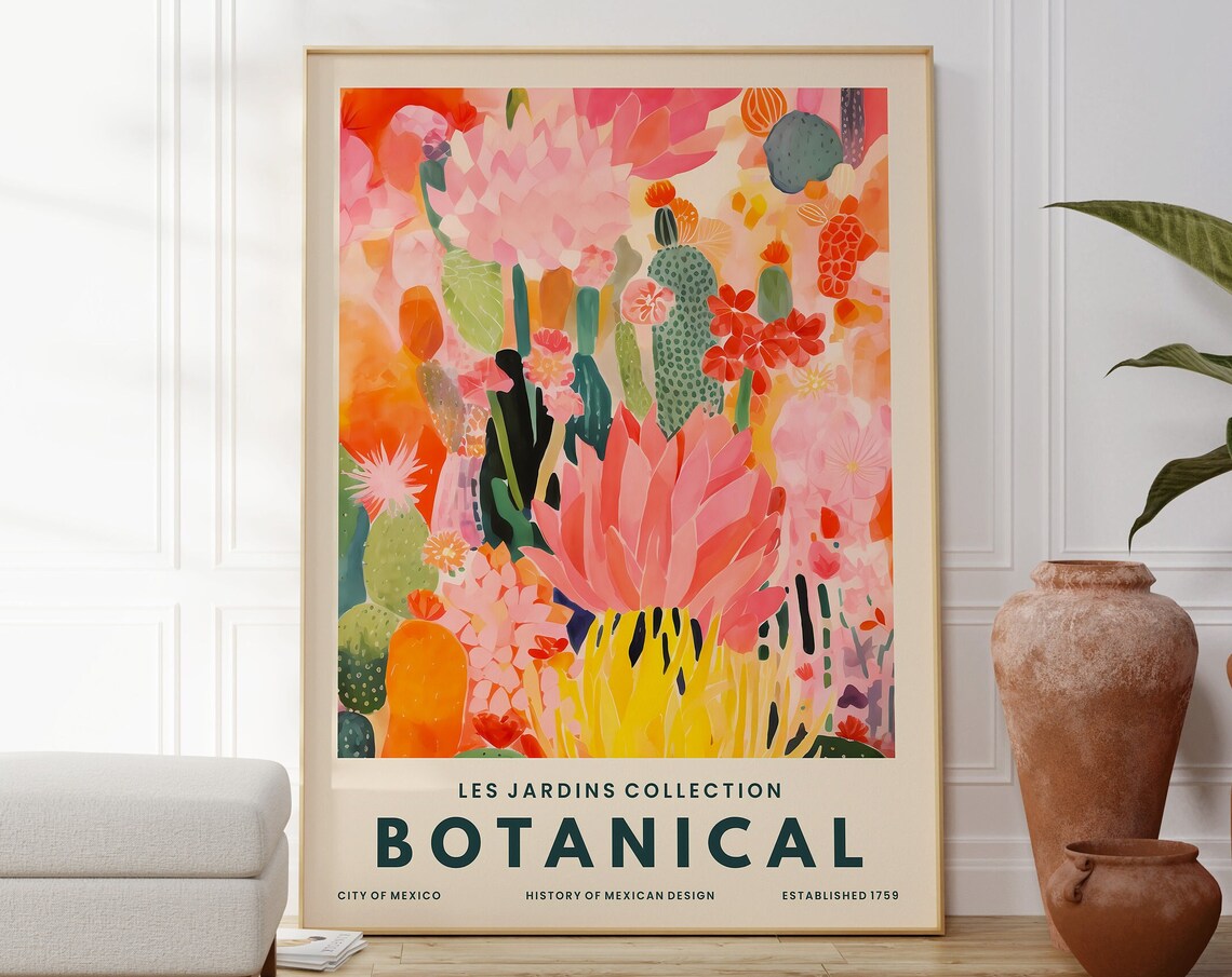 Vivid Cactus Botanical Art Print, Modern Mexican Style