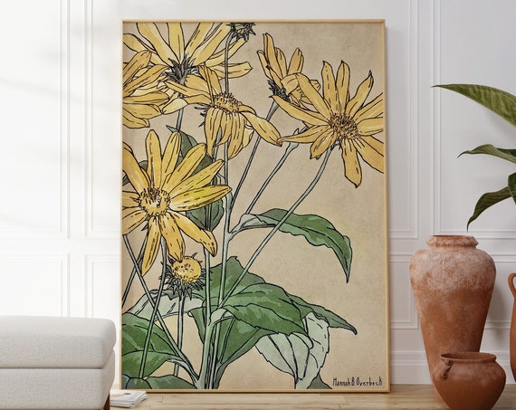 Sunflower Vintage Poster, Retro Floral Art Print