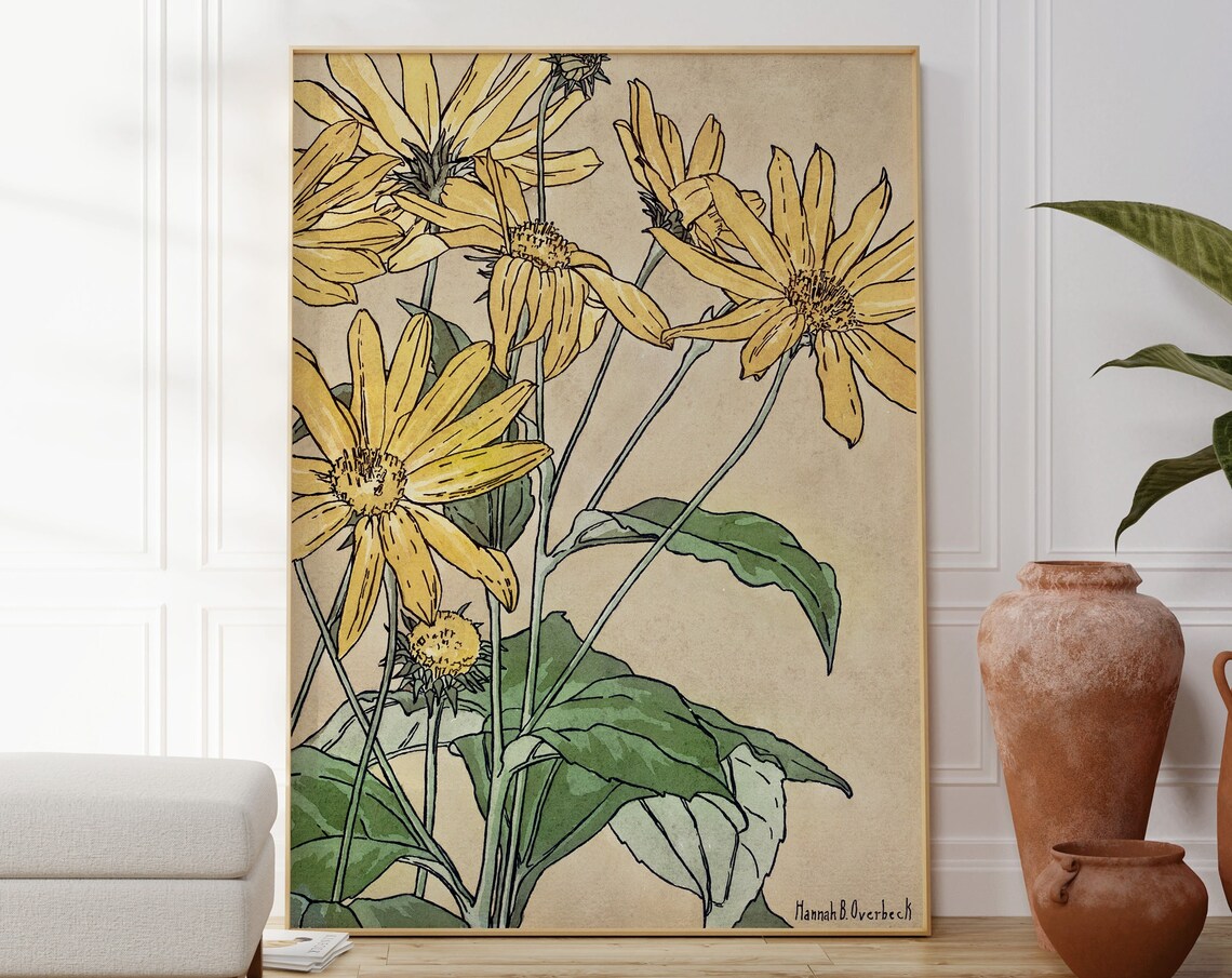 Sunflower Vintage Poster, Retro Floral Art Print