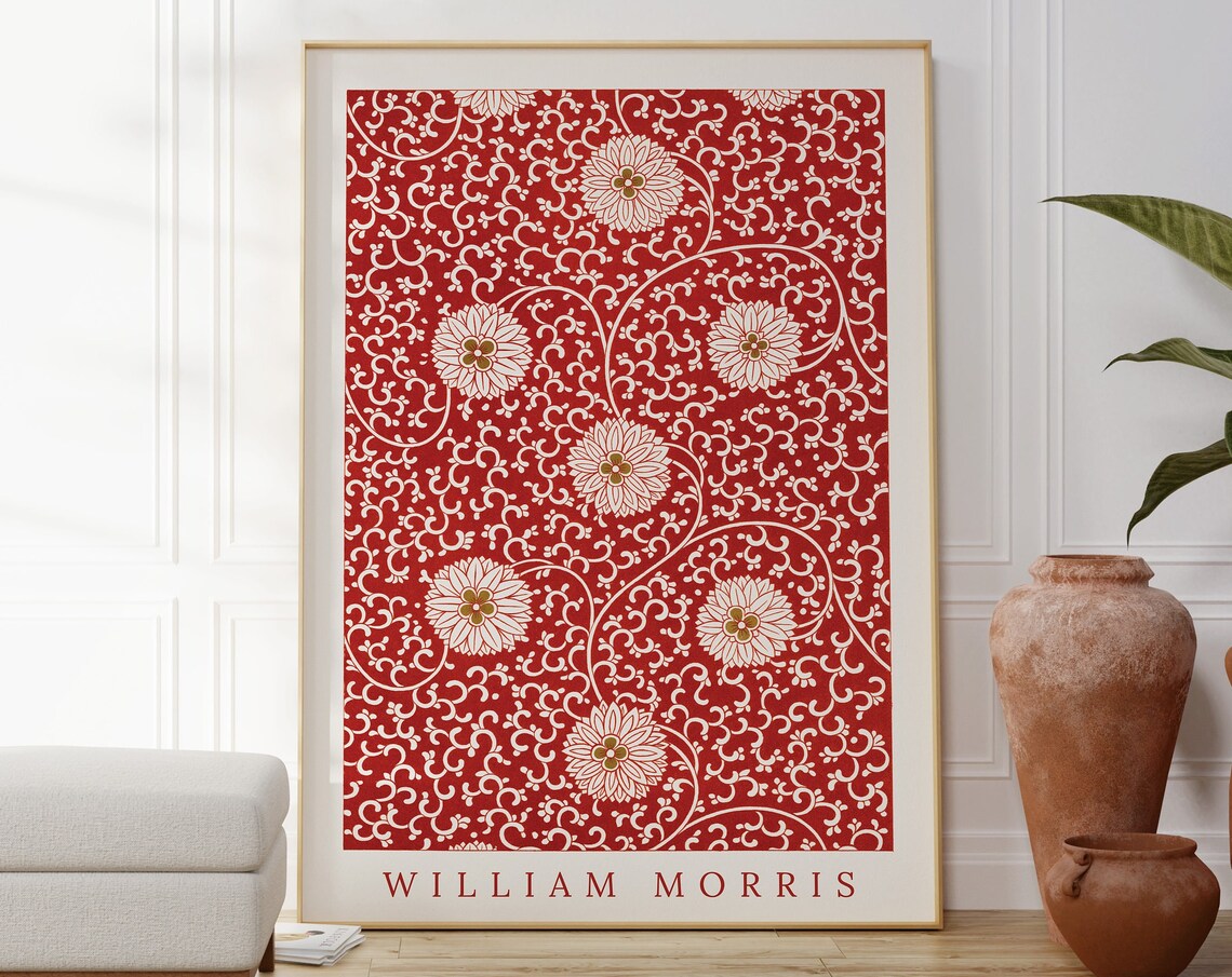 William Morris Red Flower Pattern, Vintage Textile Art Print - Image 6