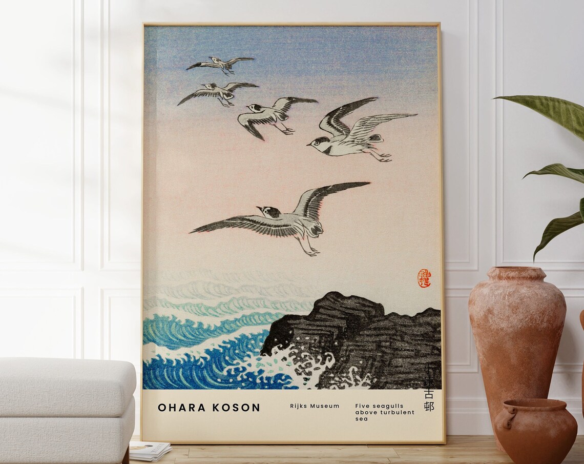 Ohara Koson Five Seagulls Above Sea Art Print