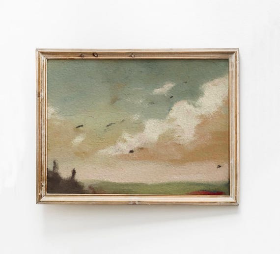 Modern Cloud Painting Print Abstract Sky Soft Muted Vintage Wall Art Clouds Study Watercolor Neutral Organic