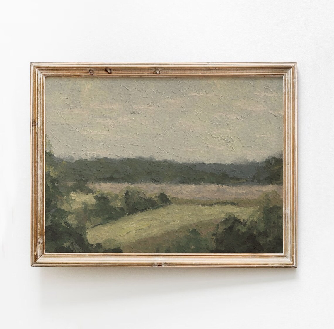 Cottage Landscape Vintage Green Field Moody Countryside Painting Print