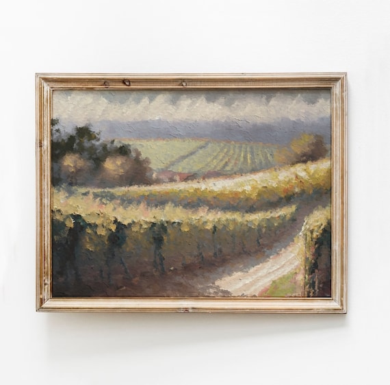 Golden Vineyard Rolling Hills Impressionist Landscape Art Poster