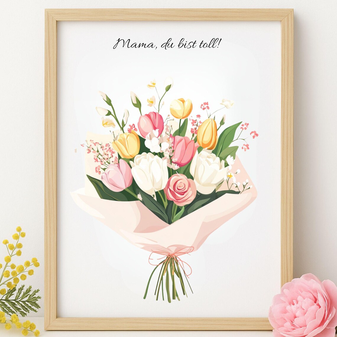 Mama Du Bist Toll Pastel Flower Bouquet German Mother's Day Poster