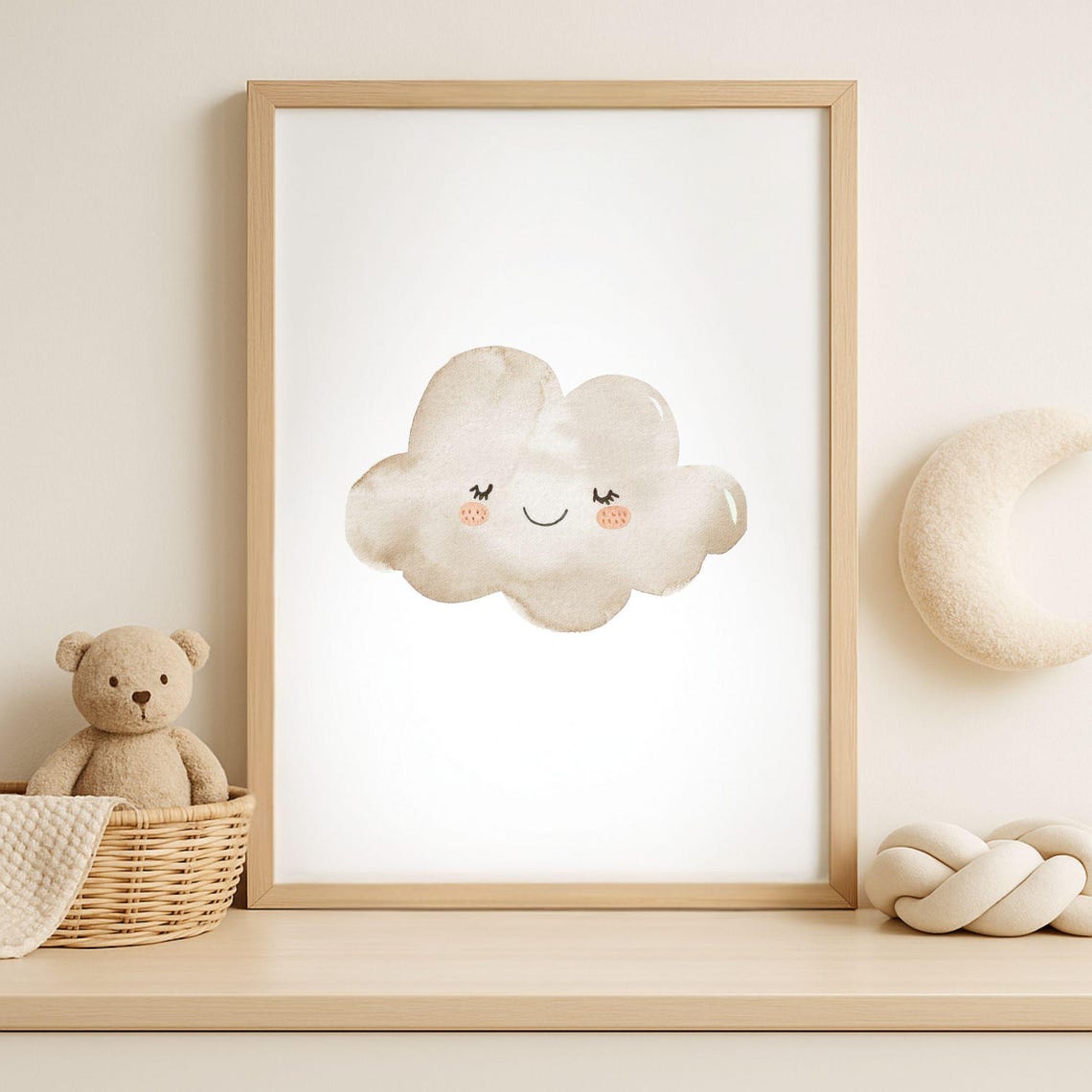Dreamy Smiling Watercolor Cloud Pastel Nursery Wall Art Decor Boho