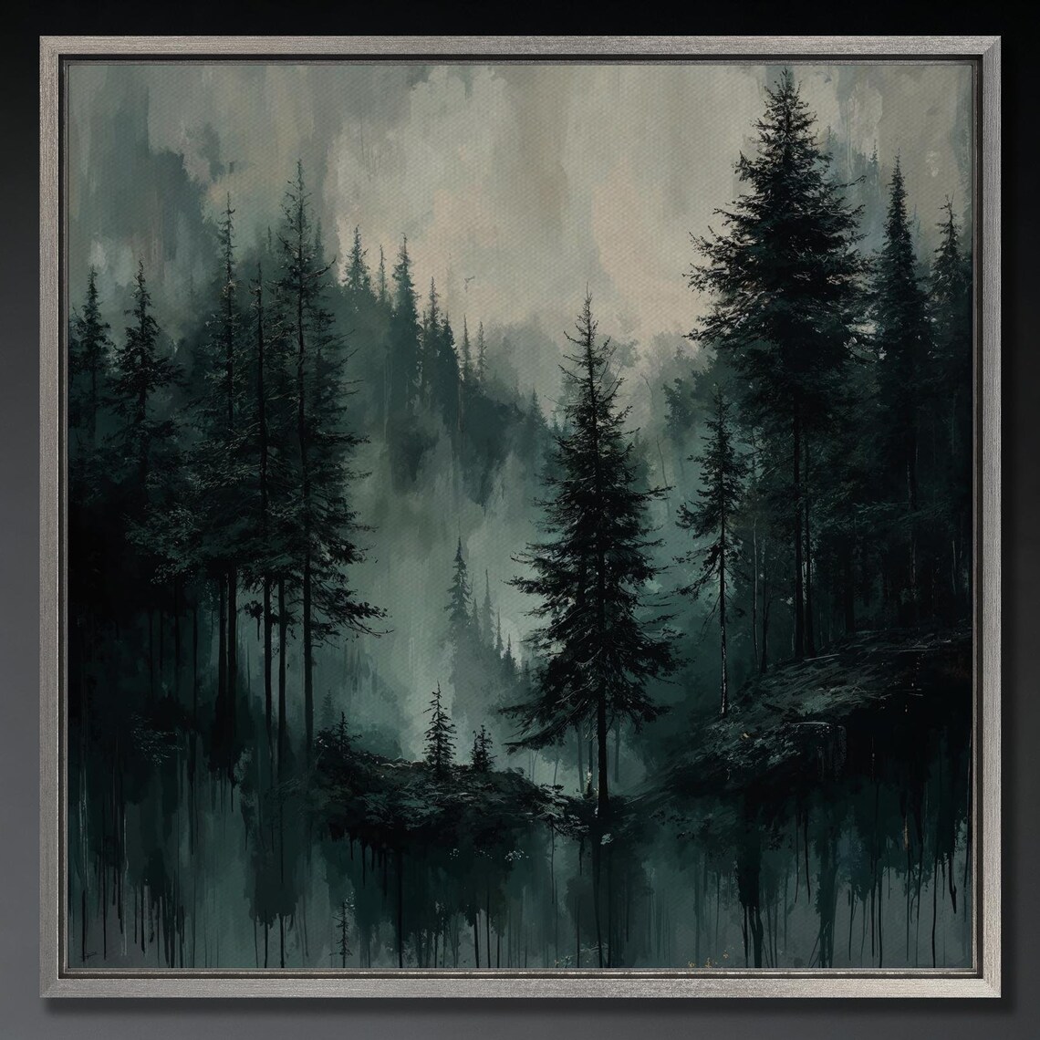 Misty Forest Landscape Art Print, Dark Woods