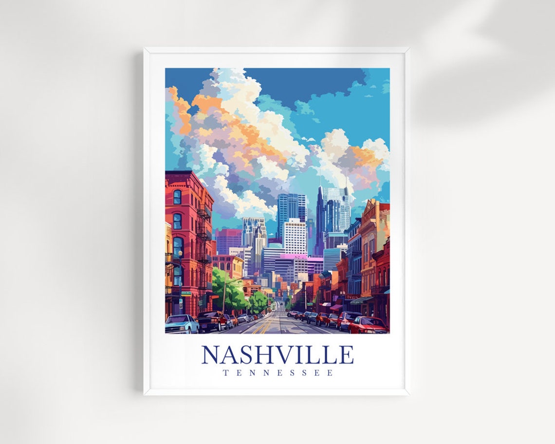 Nashville Tennessee City Street Dramatic Clouds Skyline Poster