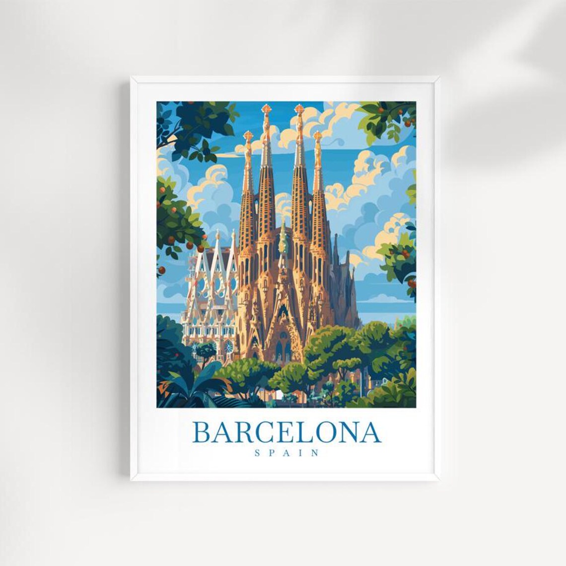 Barcelona Spain Sagrada Familia Cathedral Vintage Travel Poster