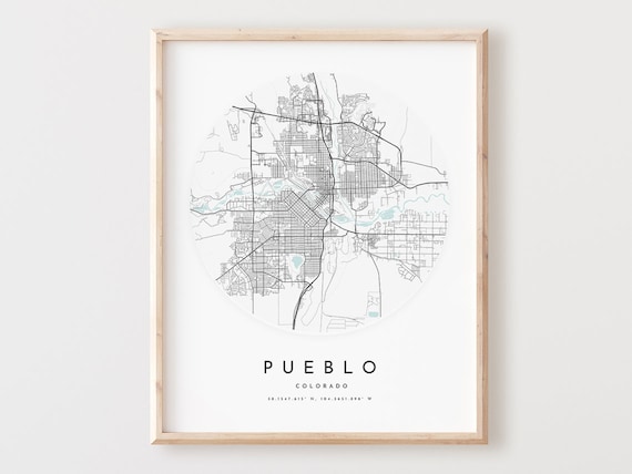 Pueblo Colorado Map Print Minimalist City Street Art