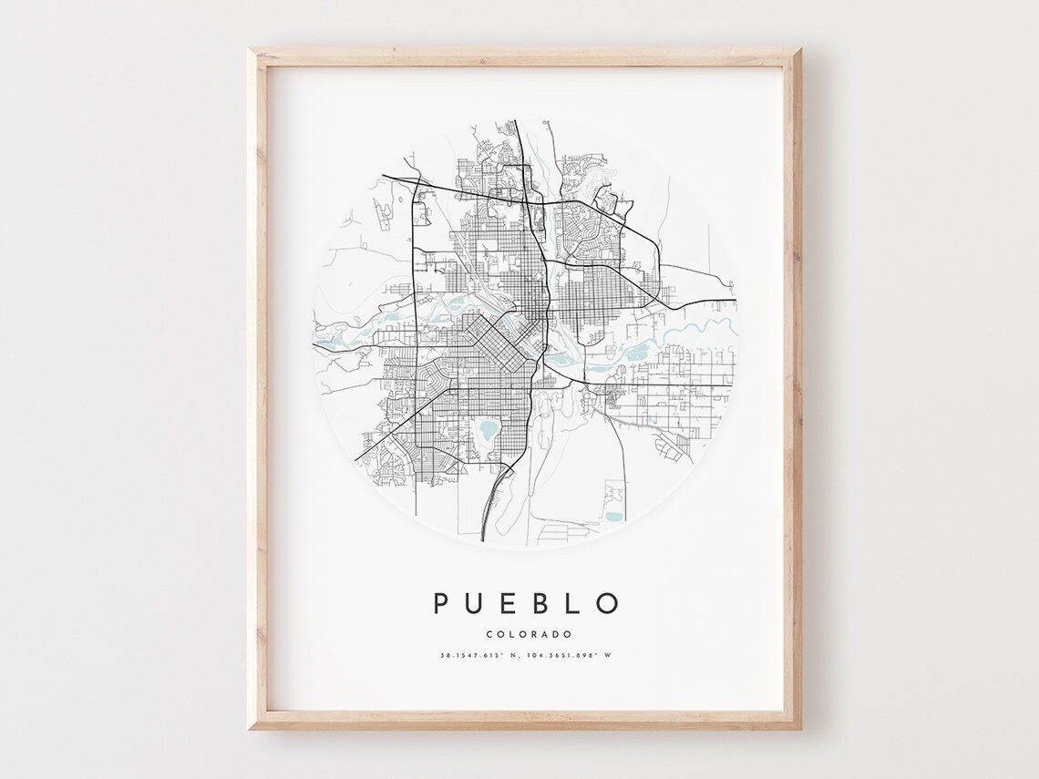 Pueblo Colorado Map Print Minimalist City Street Art