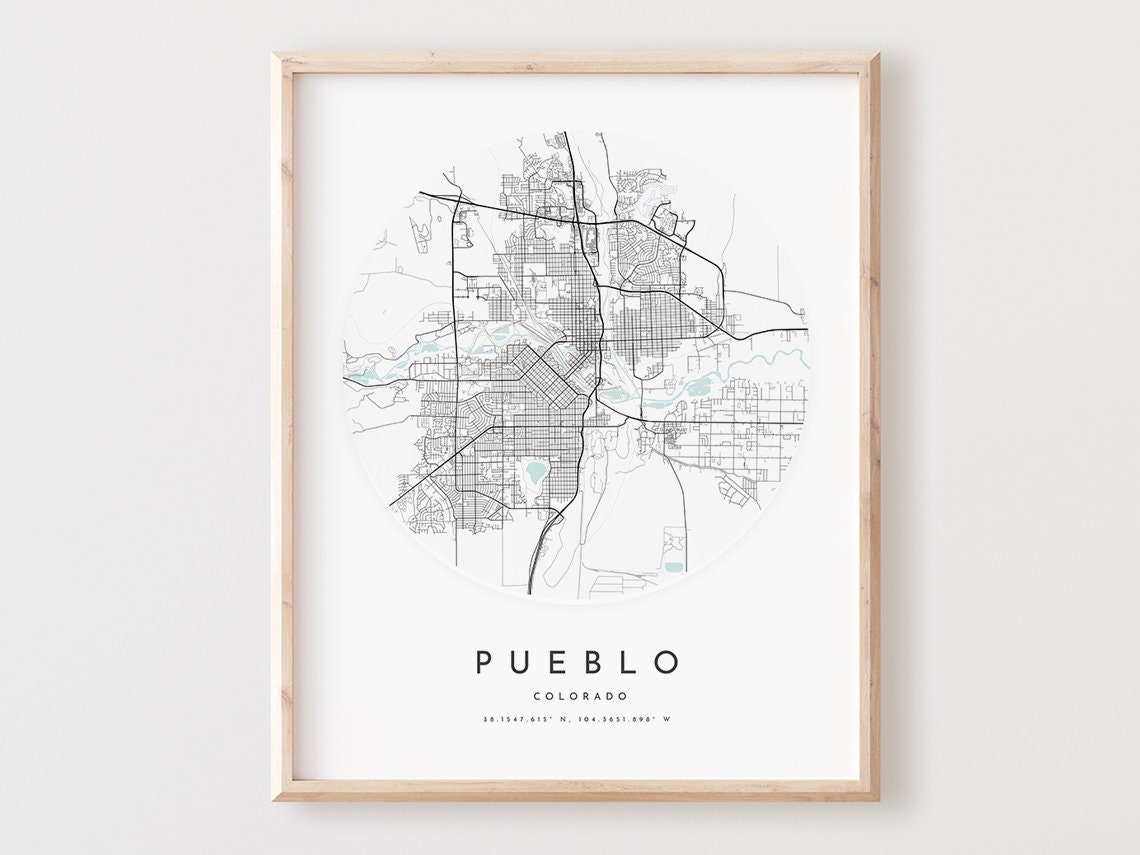 Pueblo Colorado Minimalist Circular City Map Black and White Poster