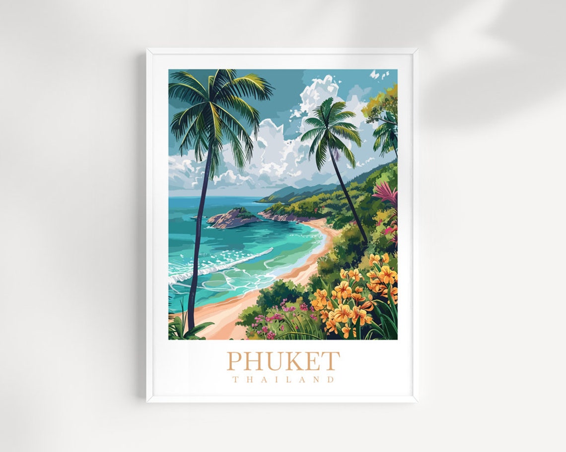Phuket Thailand Tropical Island Turquoise Bay Cove Scene Poster
