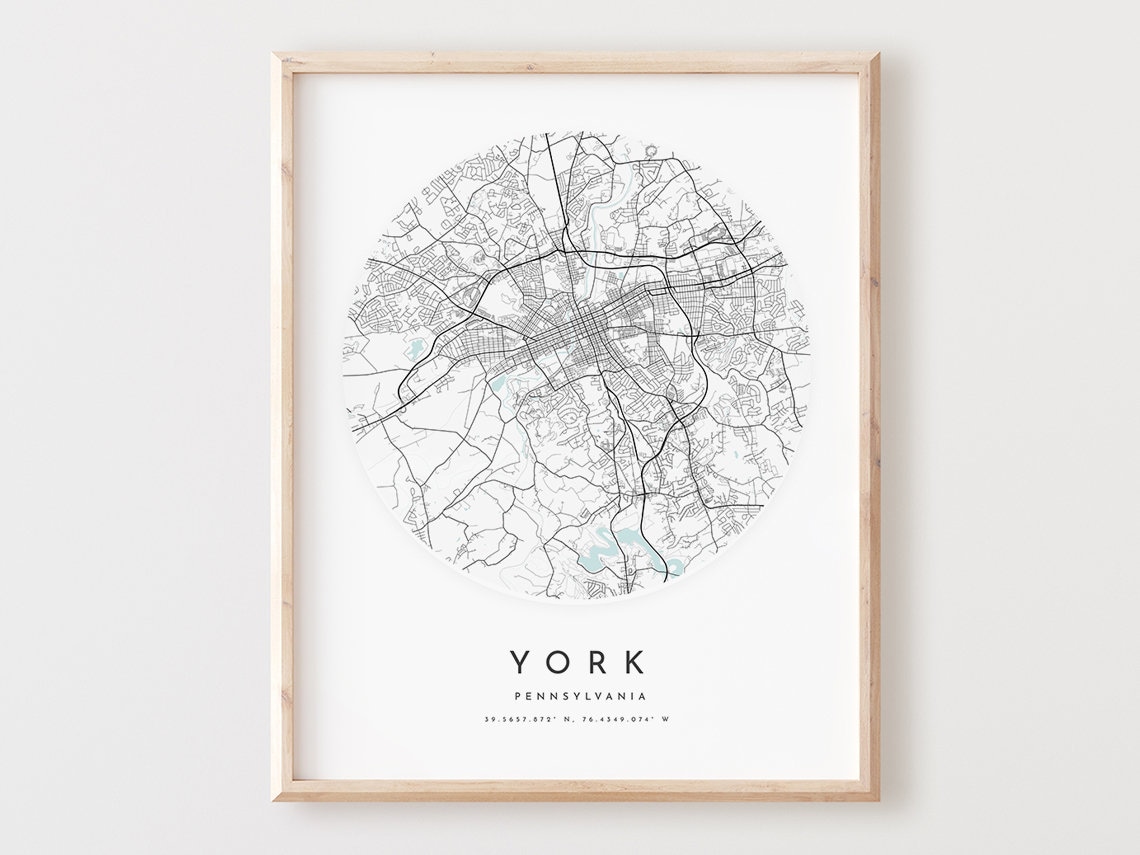 York Pennsylvania City Map Round Minimalist Street Plan Art Poster