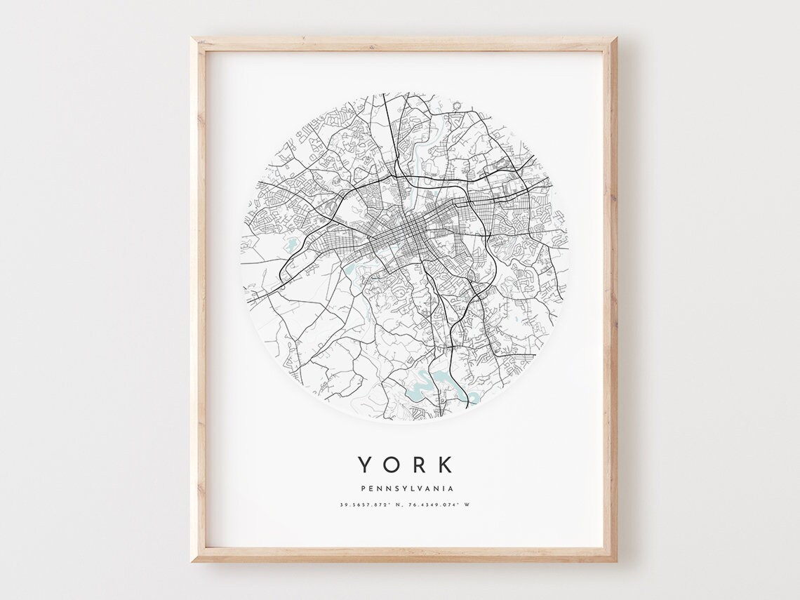 York Pennsylvania Map Print Modern City Street Art