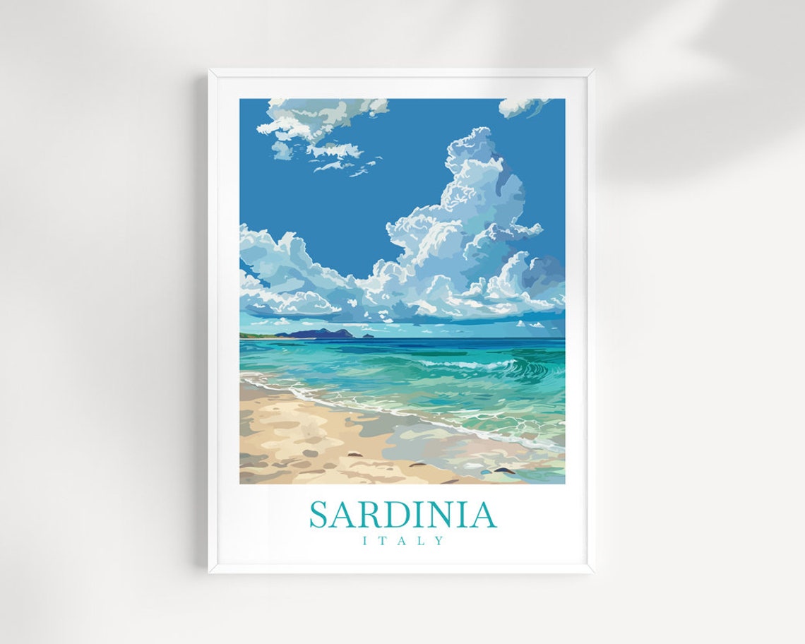 Sardinia Italy Sandy Beach Gentle Waves Summer Day Travel Poster