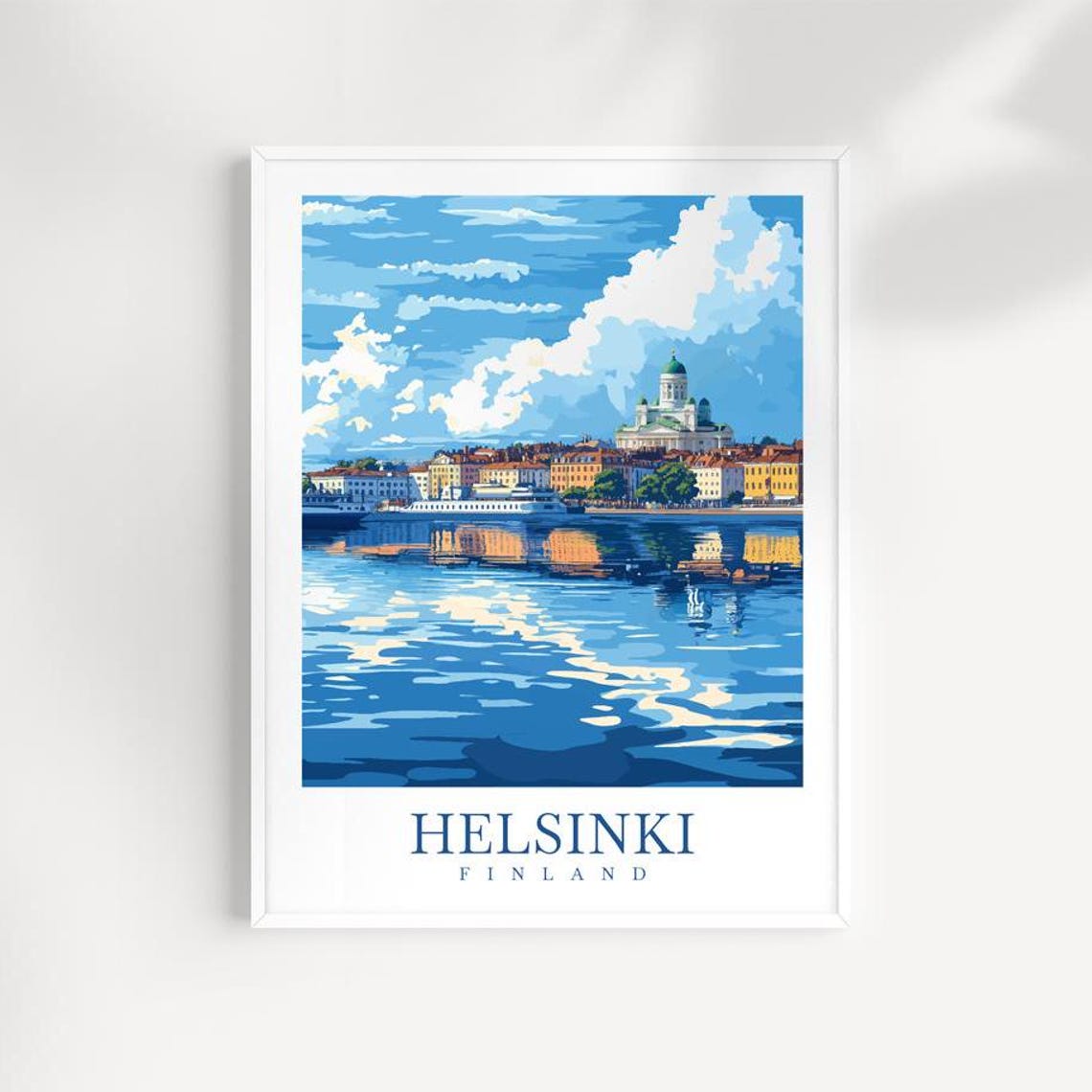 Helsinki Finland Harbor Cathedral Waterfront Reflections Travel Poster