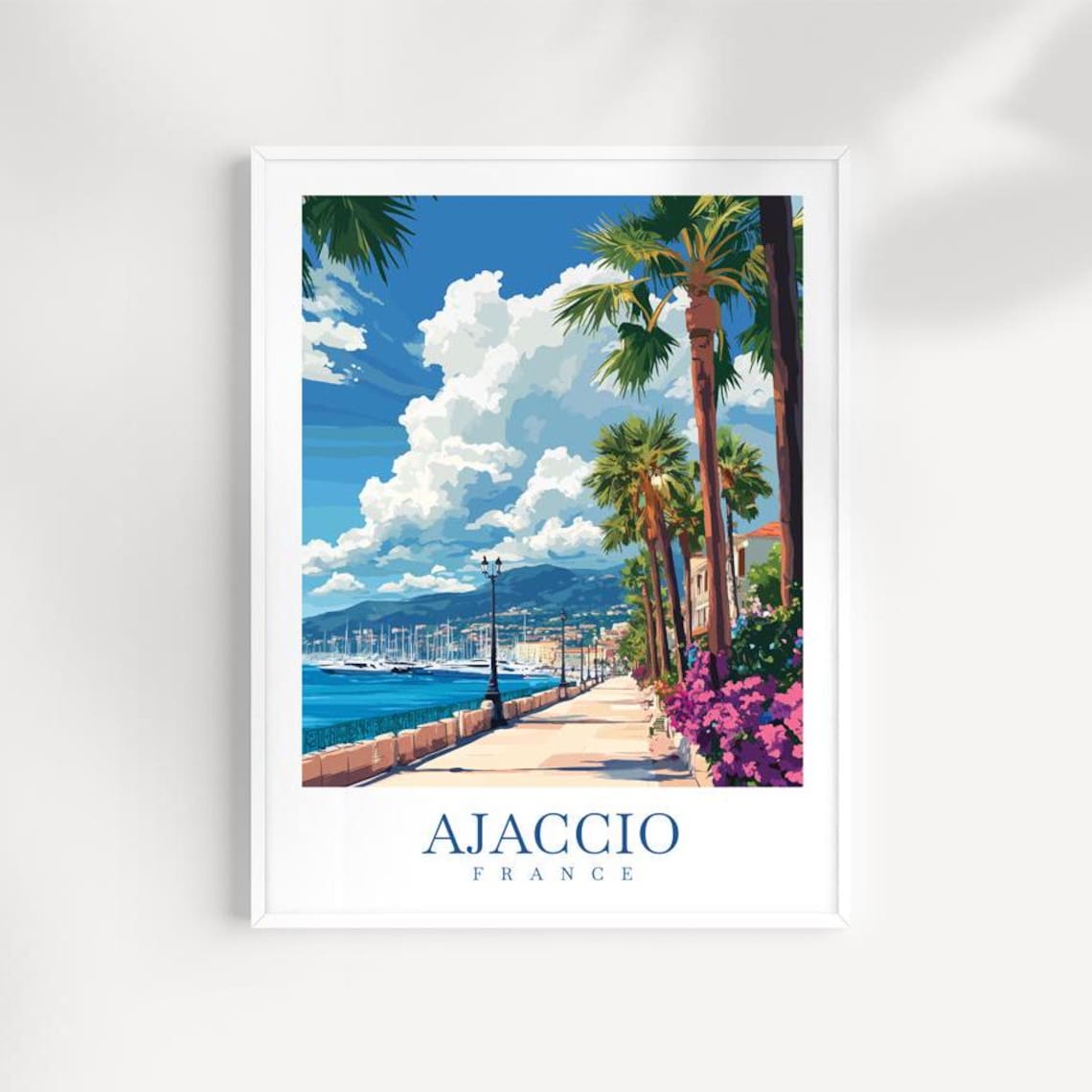 Ajaccio France Travel Poster Coastal Promenade Marina View Art