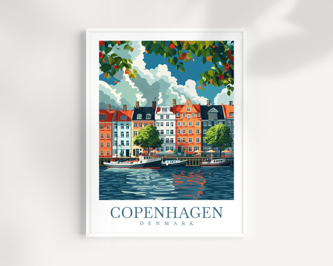 Copenhagen Denmark Nyhavn Harbor Colorful Houses Travel Poster