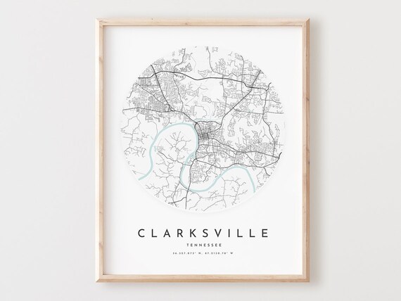 Clarksville Tennessee Map Print City Street Art