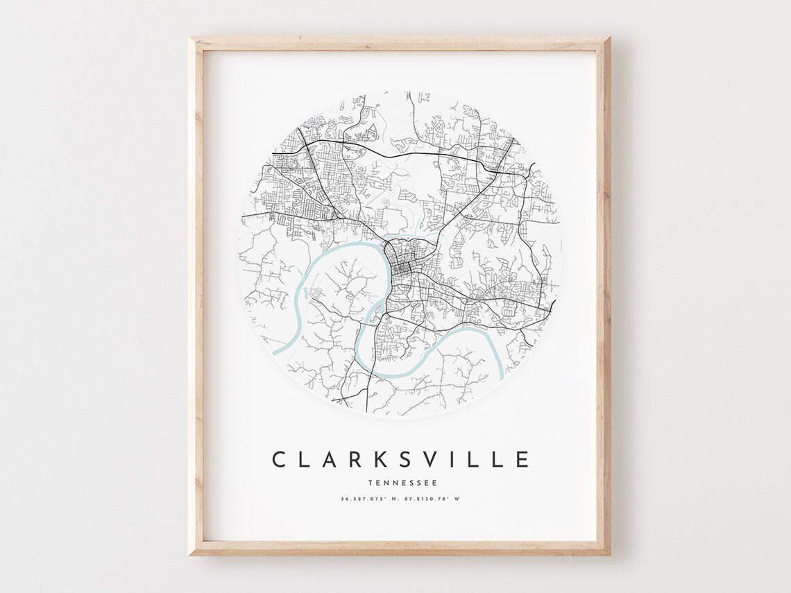 Clarksville Tennessee Map Print City Street Art