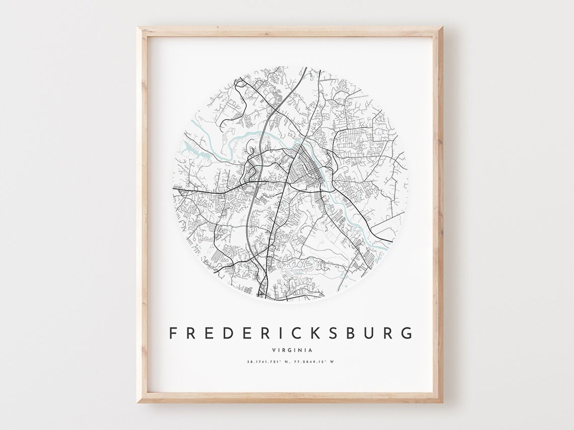 Fredericksburg Virginia Map Print City Street Art Poster