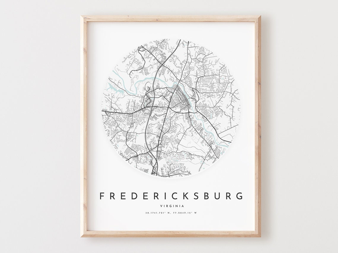 Fredericksburg Virginia Minimalist Circular City Street Map Poster