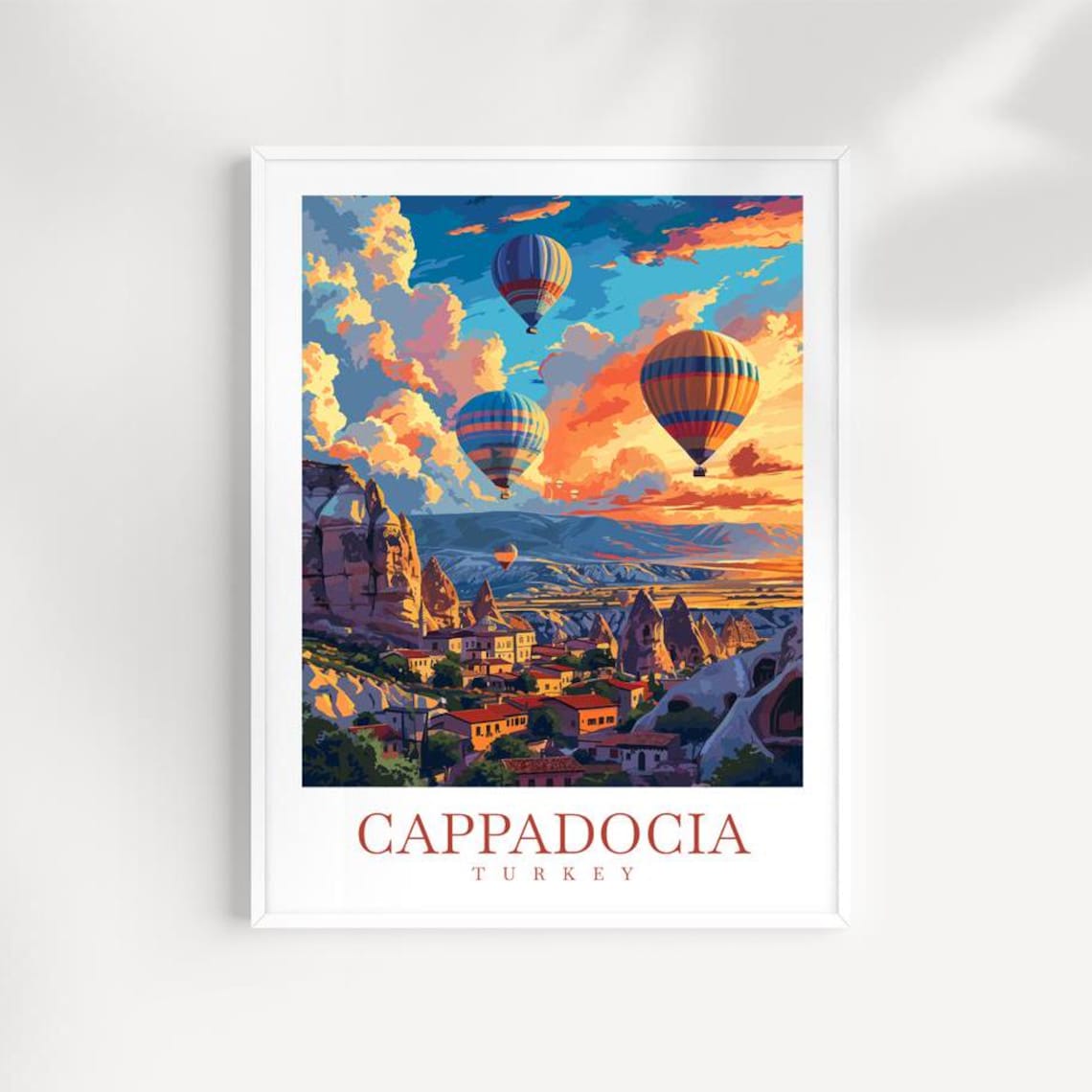 Cappadocia Turkey Hot Air Balloons At Sunset Glow Travel Poster