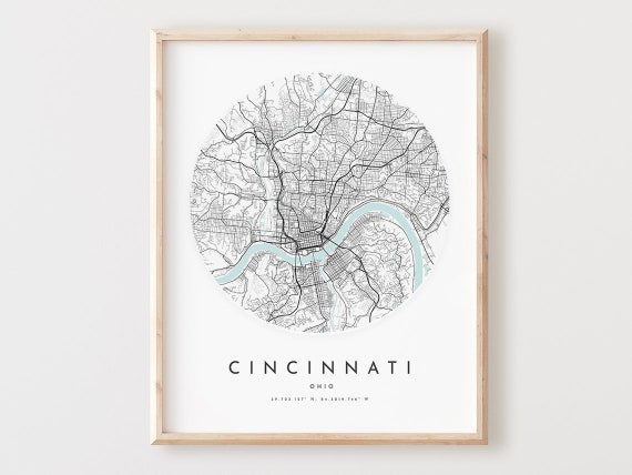 Cincinnati Map Print, Modern City Street Art