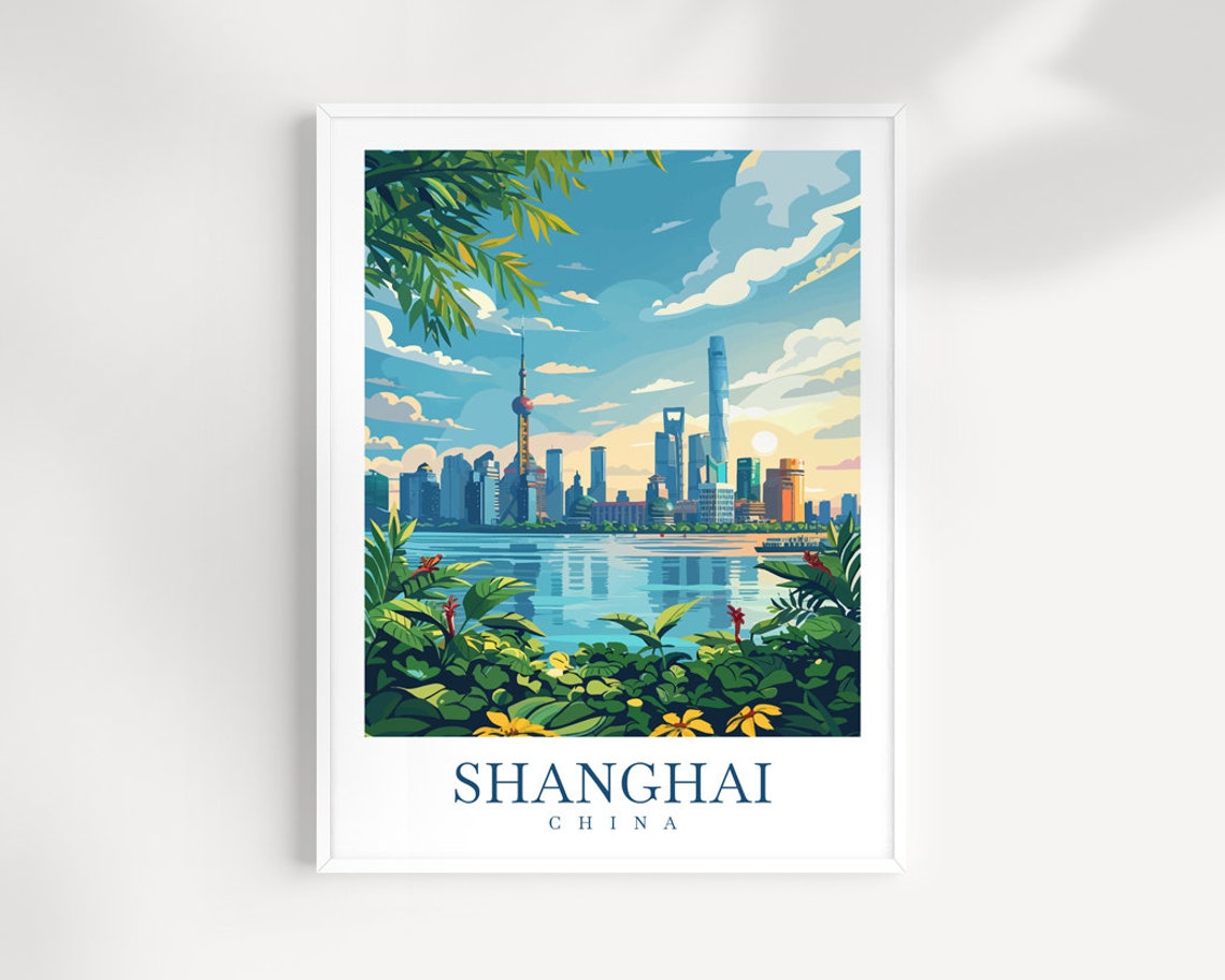Shanghai China Bund Skyline with Oriental Pearl Tower Daylight Poster