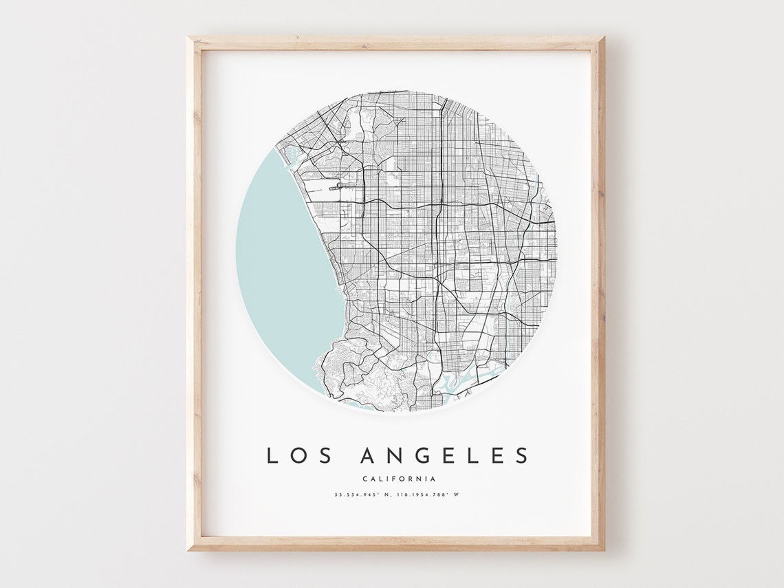 Los Angeles California City Street Map Minimalist Circle Poster