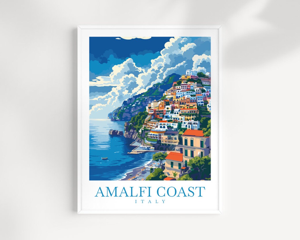 Amalfi Coast Italy Cliffside Village Seaside Travel Poster Art
