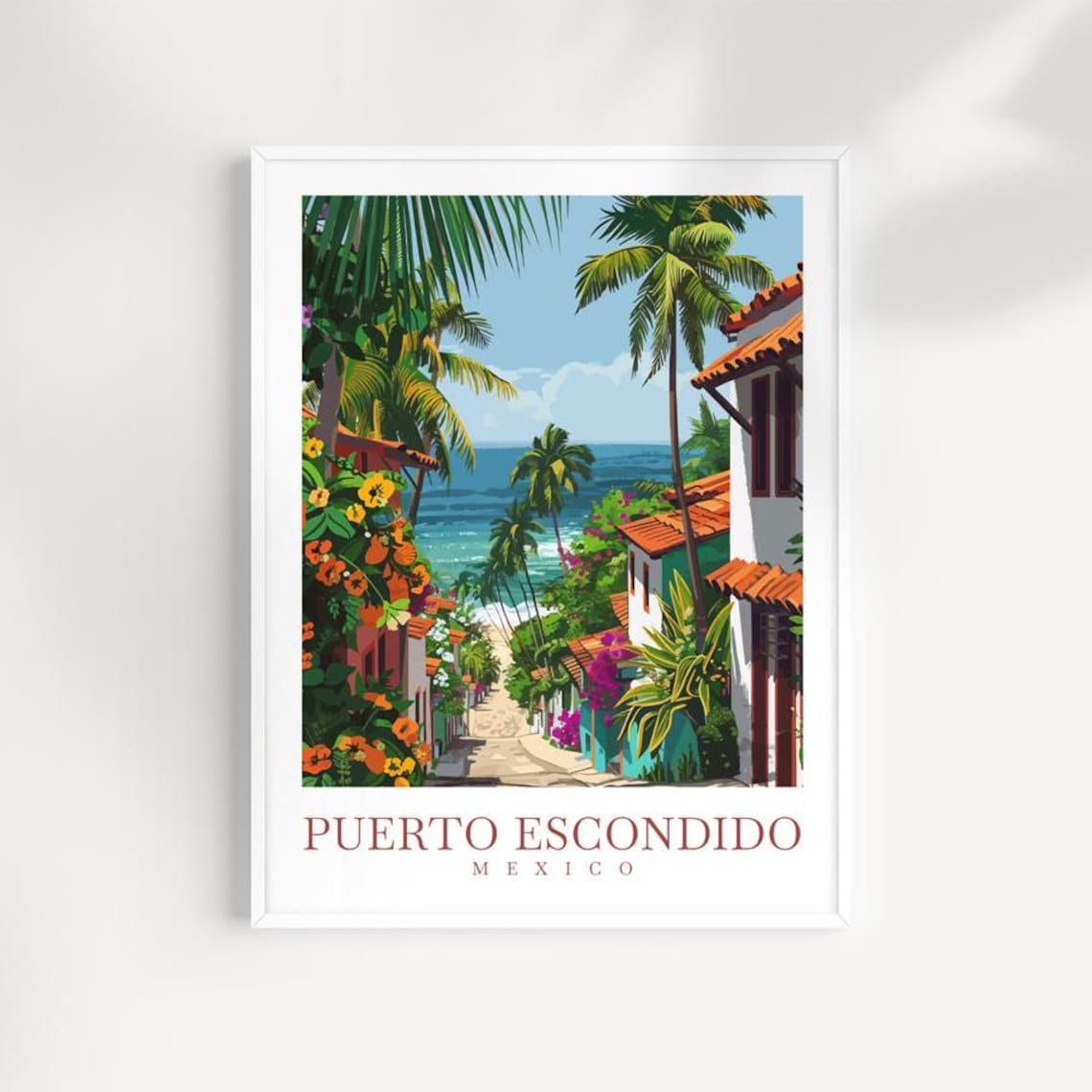 Puerto Escondido Mexico Tropical Street Leading to Ocean Travel Poster