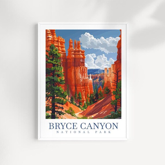 Bryce Canyon National Park Orange Hoodoos Pine Forest Vintage Travel Poster