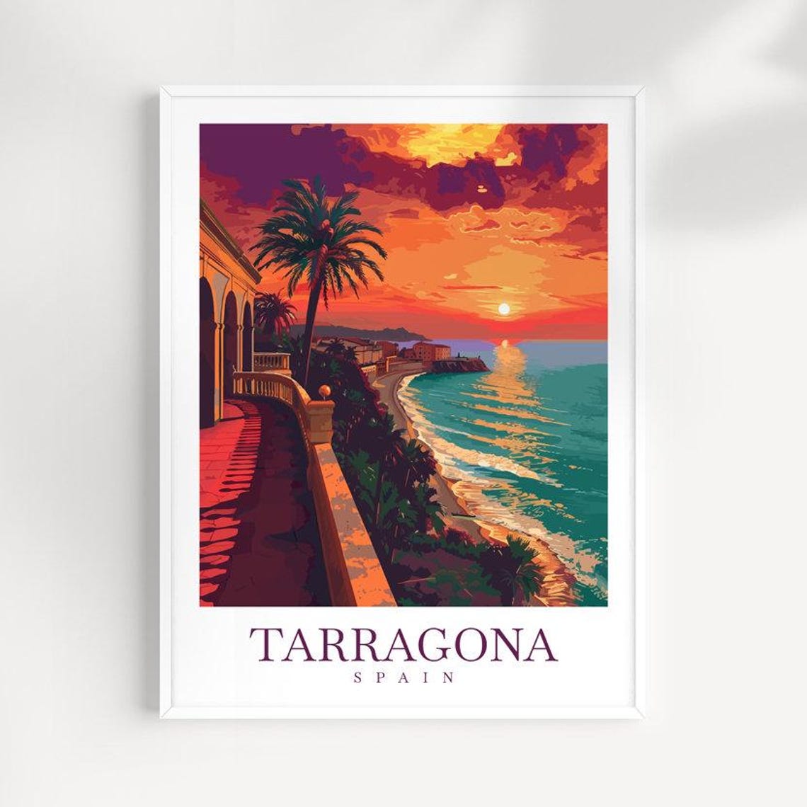 Tarragona Spain Sunset Coast Palm Terrace Mediterranean Poster