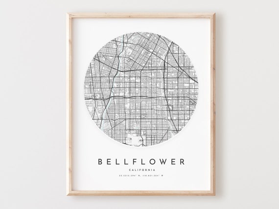 Bellflower Map Print, Modern City Street Art