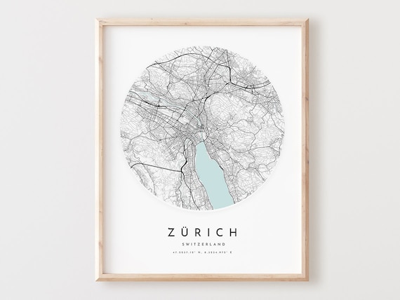 Zrich Map Print City Street Wall Art