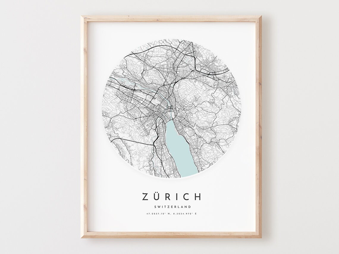 Zurich Switzerland Circular City Street Map Minimalist Decor Poster