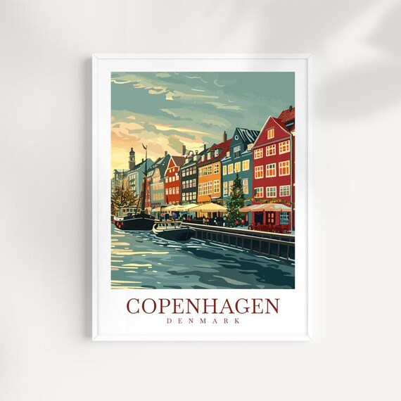 Copenhagen Denmark Nyhavn Harbor Christmas Winter Scene Poster