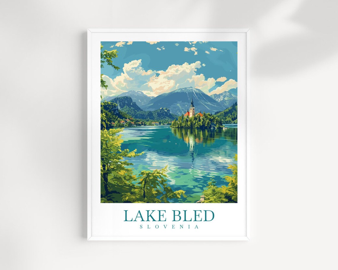 Lake Bled Slovenia Island Church and Mountain Lake Art Print